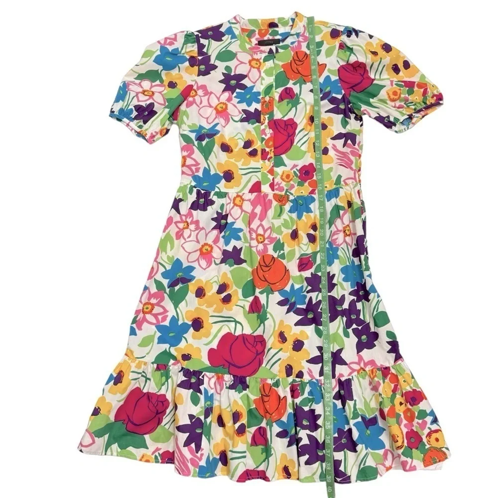 NWT J.Crew Puff-sleeve Dress in Vibrant‎ Garden Print Floral Tiered Shift 4
